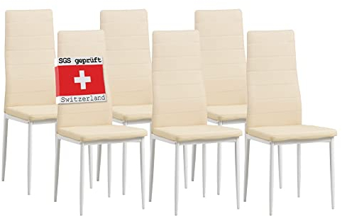 ALBATROS Esszimmerstühle 6er Set Milano, Beige - Edles Italienisches Design, Kunstleder-Bezug, bequemer Polsterstuhl - SGS geprüft - Moderner Küchenstuhl, Stuhl Esszimmer
