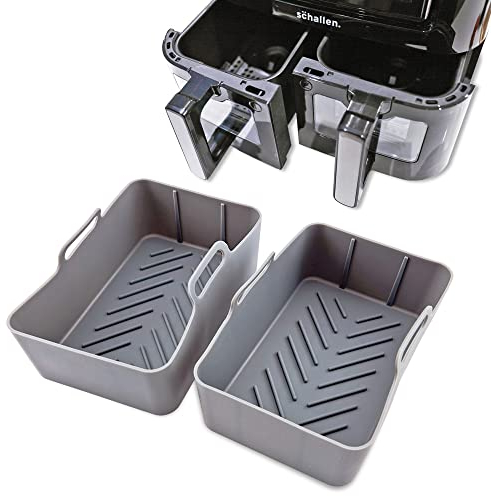Schallen Reusable Silicone Air Fryer Liners Pot Basket Tray | Easy Clean Reuse Replacement for Disposable Parchment Paper Liner | Pack of 2 (Rectangle | 19.5cm)