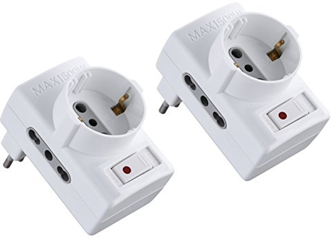 Electraline 92208 Adapter mit Schalter, Kleiner Stecker, 10 A, 2-teiliges Set