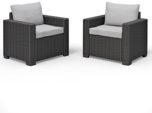 2er Set Allibert California Lounge Sessel Polyrattan Gartenmöbel Rattanoptik graphit inkl. Auflagen