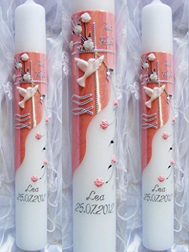 Taufkerze Kommunionkerze Junge Mädchen 300/50 mm T-473 inkl. Beschriftung
