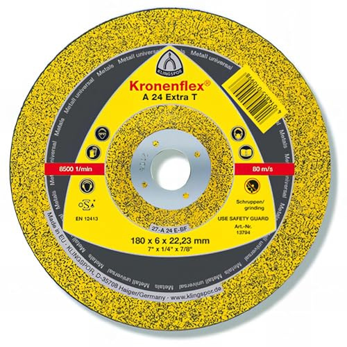 Klingspor 13794 A 24 EX-T, Schleifscheibe für handgeführte Maschinen, Verpackungseinheit 10, 180X6X22,23, 10
