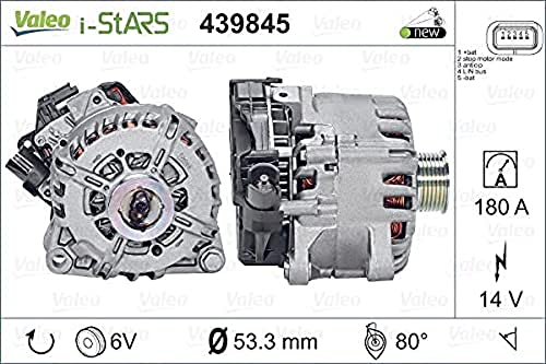 VALEO 439845 Generator Ladestrom des Generators: 180 Amp Rippen: 6 rippen Riemenscheibe Ø: 53,3 mm Spannung: 14 V Drehrichtung: CLOCKWISE