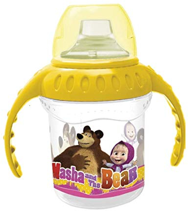 Tazza da Viaggio per Bambini con Grafica Masha & Orso da 350 ml, in plastica senza l'uso di BPA, Lavabile e Riutilizzabile.