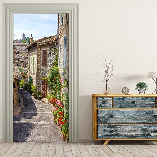 Türtapete selbstklebend TürPoster - ITALIENISCHE GASSE TOSKANA - Fototapete Türfolie Poster Tapete