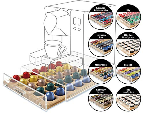 MACOM Just Kitchen 835 Space Coffee Dispenser Portacapsule Universale per Macchine Caffè, 30 capsule, cassetto in legno