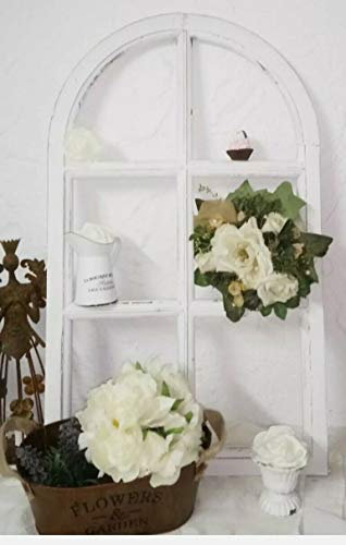 Finestra decorativa per finestra ad arco rotondo Brocante in legno bianco shabby CHIC 70 cm