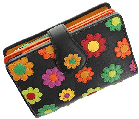 VISCONTI Daisy-Kollektion Spanish Damen-Geldbörse, Leder, mit Laschenverschluss mit RFID-Schutz DS82 Schwarz