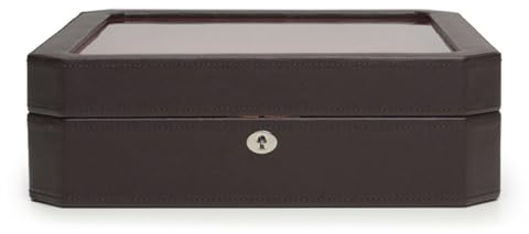 WOLF Windsor 15-Piece Watch Box, Brown/Orange - Features 15 Watch Compartments & Vegan Leather Exterior