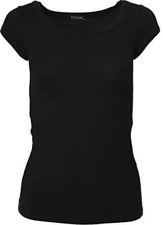 Easy Young Fashion - Damen Basic Rundhals T-Shirt - Kurzarm Unterziehshirt Skinny Fit 1001 - Schwarz M