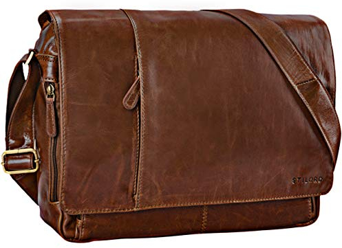 STILORD 'Elias' Messenger Bag Leder Herren Braun Kuriertasche Umhängetasche Unitasche Laptoptasche 15.6 Zoll Aktentasche Bürotasche Büffel-Leder