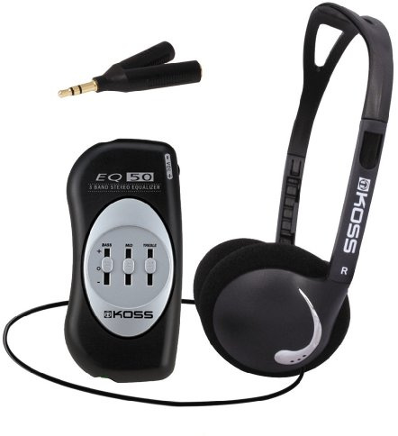 Koss Pacchetto di intrattenimento DVD portatile con cuffie stereo PTX6 e equalizzatore portatile EQ50 - Nero
