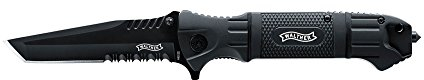 Walther Klappmesser BTTK, 440C Stahl Springmesser mit Glasbrecher, Taschenmesser inkl. Etuie, ideal für Outdoor und Notfälle