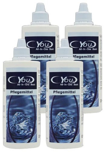 Skyvov All-In-One Basic Pflegemittel für weiche Kontaktlinsen, 4 x 360 ml, Reinigen, Desinfizieren, Aufbewahren, Günstiger Sparpack, Frustfreie Verpackung