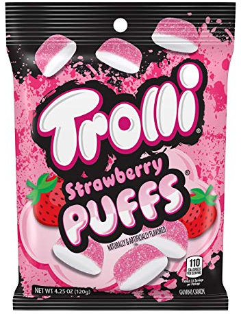 Trolli, Puffs de fresa, caramelos de goma, bolsa de 3.5 onzas (paquete de 3)
