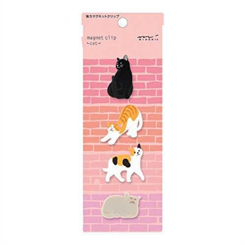 Midori 43324006 Magnetclip, Katzen-Motiv, 4 Stück