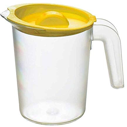 Roltex Small 500ml Plastic Frosted Clear Jug and Yellow Lid Reusable Virtually Unbreakable Fridge Bath Jug
