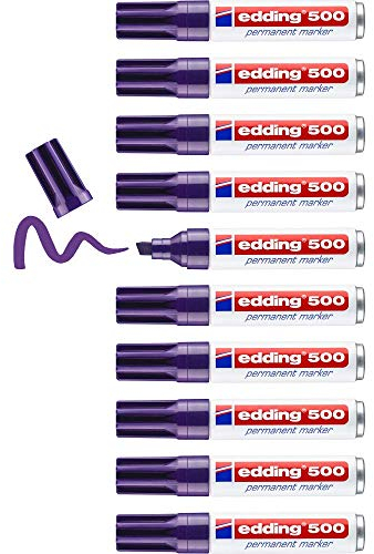 edding 500 Marcatore Permanente, Viola, Scatola 10Pz, Punta a Scalpello 2-7 Mm, Impermeabile, Asciugatura Rapida Senza Sbavature, per Cartone, Plastica, Legno, Metallo, Vetro e Tessuto