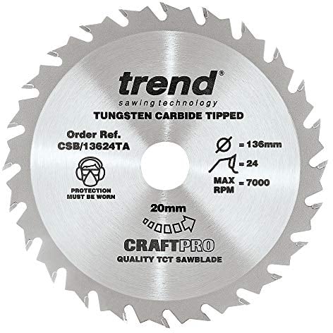 Trend Wood Cordless Circular Saw Blade, 136mm Diameter, 20mm Bore, 24 Teeth, 1.5mm Kerf, +15° Hook, TCT, Medium Finish, CSB/13624TA