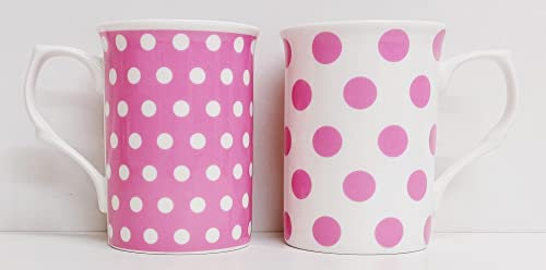 Pink Dots and Spots Mugs Set of 2 Fine Bone China Mix Pink Mugs Hand Decorated in The UK Free UK Delivery
