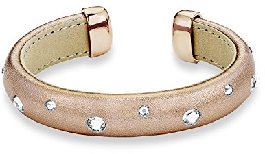 s.Oliver Damen-Armreif Armspange Edelstahl Leder Glas weiß 6.9 cm - 524384