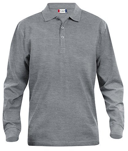 Mens pure cotton long sleeve polo shirt, classic cut, medium weight, 11 verdant colours, XS-5XL (4XL, Grey Melange)
