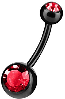 Piercingfaktor Bauchnabelpiercing Chirurgenstahl Bauch Bauchnabel Piercing Banane Stecker Anhänger mit Schwarz Doppel Zirkonia Kristall Rot