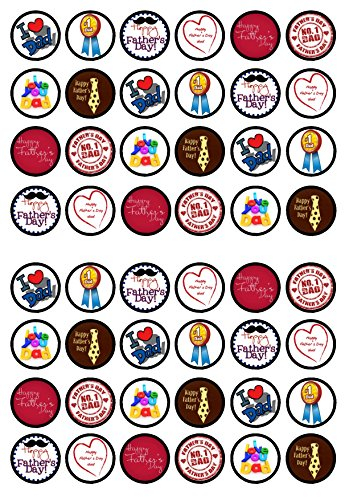 48 Father’s Day Cupcake Toppers – Edible Cake Decorations for Dad with ‘#1 Father’ Designs 48 x 3cm/1.18 Inch Mini Discs (PRECUT)