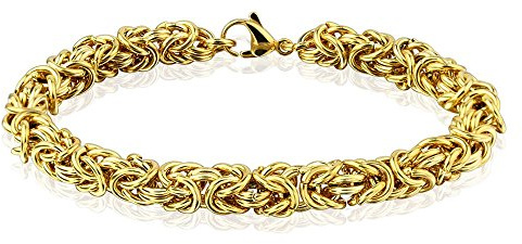 Bungsa Goldenes Edelstahlarmband mit verwobenen Gliedern für Damen und Herren (Edelstahl Armband Damenarmband Herrenarmband Bracelet Chirurgenstahl Schmuck)