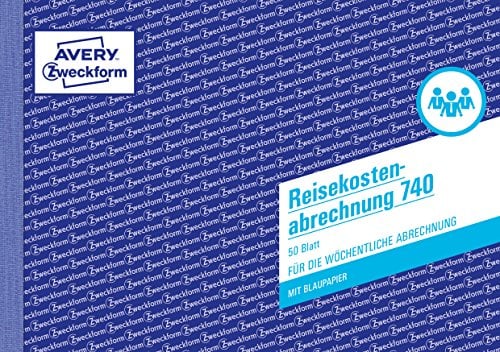 AVERY Zweckform 740 Reisekostenabrechnung (A5 quer, mit 1Blatt Blaupapier, von Rechtsexperten geprüft für Deutschland/Österreich zur wöchentlichen Abrechnung inkl Kfz-Kostenaufstellung, 50 Blatt) weiß