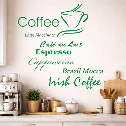 Indigos UG - Wandtattoo Kaffee grün - 80x79 cm - Kaffeetraum Schriftzug mit Tassenmotiv und Coffee Design - Wandaufkleber für Küche & Wohnbereich