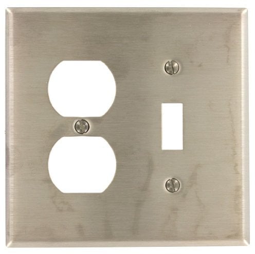 Leviton SSJ18-40 Steckdose, 2-fach, 1-Duplexsteckdose, Edelstahl, mittelgroße Wandplatte, Edelstahl