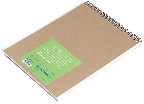 Stonehenge 100% Cotton Medium Weight Spiral Journal, White, 9 x 12 inches, 250gsm, 32 Sheets for Dry Media