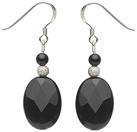 Ohrringe Ohrhänger aus Onyx oval schwarz facettiert & 925 Silber elegant Damen