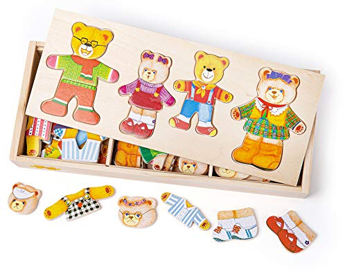 Bigjigs Toys Wooden Bear Family Dress-Up Puzzle with Storage Box