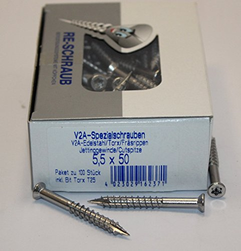 RE-SCHRAUB 5,5 x 50 mm Edelstahl A2 Torx TX 25 Terrassenschrauben rostfrei V2A von 100-1000 Stück wählbar (100)