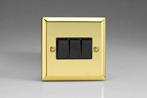 Varilight XV3B Rocker Switches Black 3 Gang Victorian Brass