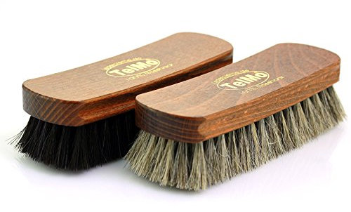 TelMo Glanzbürsten Sparset 1 Schwarze + helle Glanzbürste Schuhbürsten 170mm 100% Rosshaar