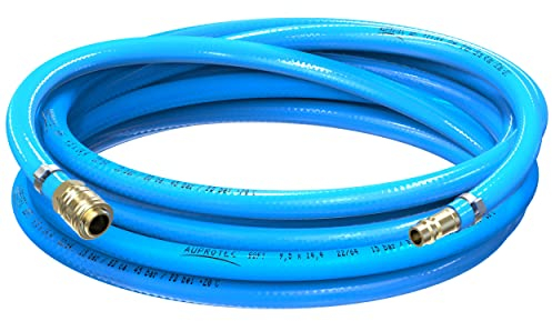AUPROTEC set de manguera de aire comprimido Ø 9 mm interior, 5 m manguera de PVC con acoplador rápido de latón para compresores de aire, manguera de compresor AUPROTEC altamente flexible