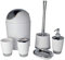 Bathlux Modern Design 6 Piece Bathroom Accessory Set, Toilet Brush, Waste Bin, Soap Dish, Tooth Brush Holder Soap Dispenser, Rinse Cup (White)