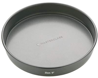 MasterClass Sandwich Tin, 23cm with PTFE, PFOA and BPA Free Non Stick, Robust 1mm Thick Carbon Steel, Round Cake Pan, With Loose Base, 9 Inch, Black
