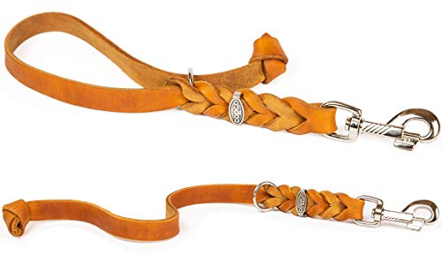 Fettleder Kurzführer, Führleine, Kurzleine (35 cm x 12 mm verchromt, Cognac)