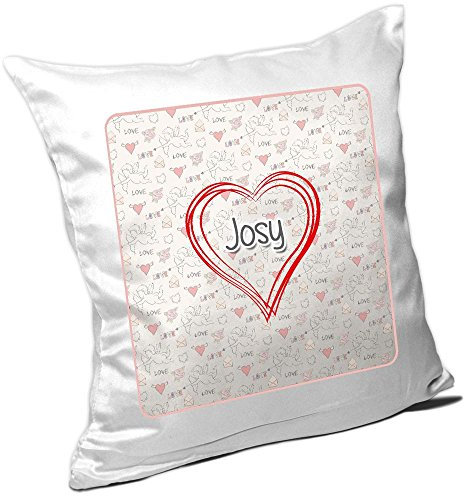 Eurofoto Kissen mit Namen Josy und schönem Herz mit vielen Liebes-Symbolen zum Valentinstag - Namenskissen - Kuschelkissen - Schmusekissen