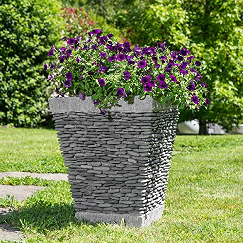 Wanda collection Pot Bac Jardinière Carré Galet 50cm Jardin Extérieur Zen