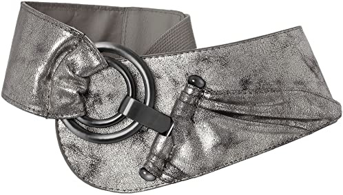Caspar GU246 elastischer breiter Damen Stretch Taillengürtel mit Gummizug, Gürtelgröße:75/95 [für Körperumfang 75-95 cm], Farbe:silber metallic