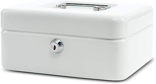 MAUL caisse monnaie en acier 20x16x9cm | Caisse verrouillable | Coffre cash | Insert à monnaie amovible | Caisse avec 2 clés | Idéal comme monnayeur, tirelire, tiroir caisse | Blanc