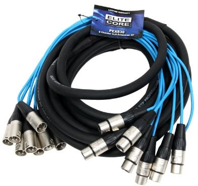 Elite Core PEX830 | 8 Channel Fan to Fan XLR Extension Snake | 30' ft