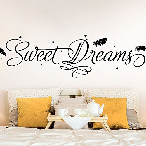Wandaro Wandtattoo Sweet Dreams mit Sternen & Federn I schwarz (BxH) 100 x 28 cm I Schlafzimmer Kinderzimmer Wandaufkleber Wandsticker Aufkleber Sticker E011