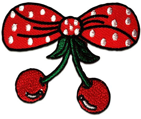 Catch the Patch Kirsche mit Schleife - (Größe: 8 x 6,5 cm) Aufnäher, Bügelbilder, Aufbügler, Applikationen, Patches, Sticker zum Aufbügeln oder Aufnähen – für Kleidung, Taschen, Jacken