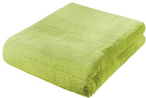 fleuresse Frottier 2828 großes Badetuch, mit Streifenbordüre und Kordelaufhänger, Ökotex Standard 100, Gewicht 550 gr. pro m², 90 x 200 cm, grün